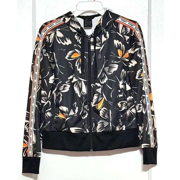 FARM RIO ADIDAS Butterfly Print Rainbow Stripe Logo Zip Up Hooded Track Jacket S - Picture 10 of 15
